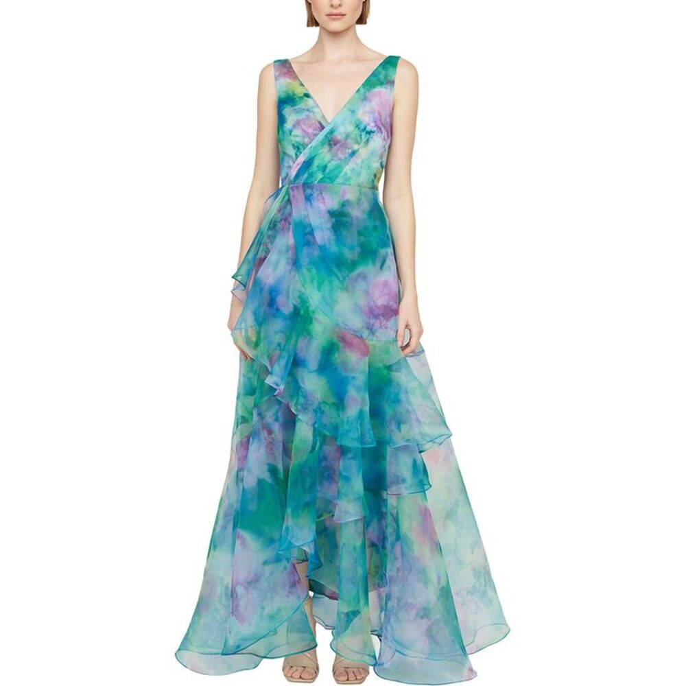 Theia Womens  Karen Organza V-Neck Gown, Blue
